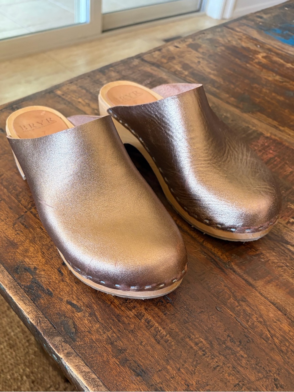 Bryr Metallic Bronze Leather Worker Clogs 37/7